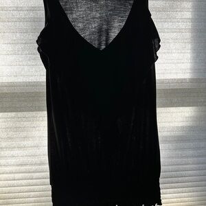 Black Plunge V-Neck Ruffled Tank Top